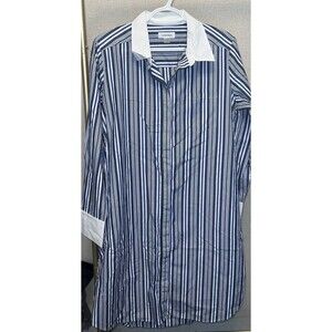 Calvin Klein Shirt Dress Women's 10 Button Up Long Sleeve Blue Striped Pocket
